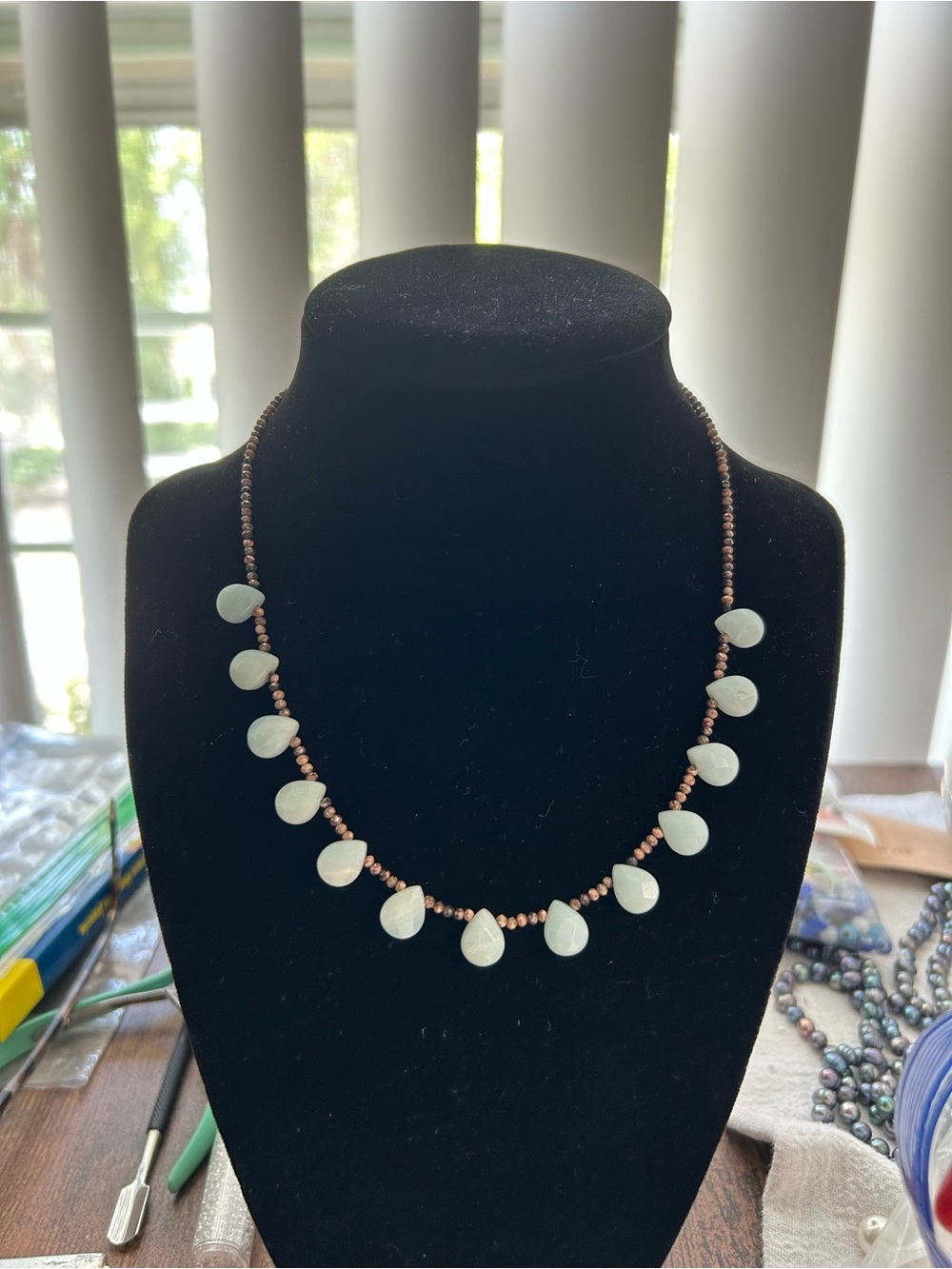 Handmade Amazonite and tawny jasper Teardrop Beaded Necklace - Women Jewelry